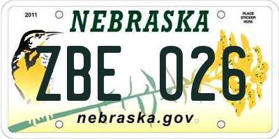 NE license plate ZBE026