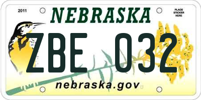 NE license plate ZBE032