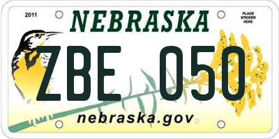NE license plate ZBE050