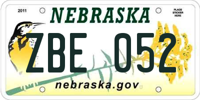 NE license plate ZBE052