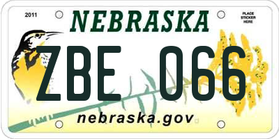 NE license plate ZBE066