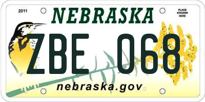 NE license plate ZBE068
