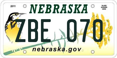 NE license plate ZBE070
