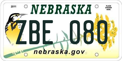 NE license plate ZBE080