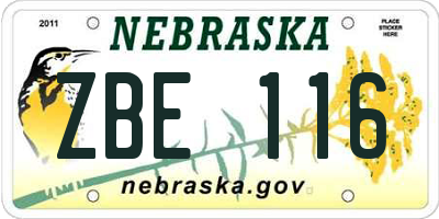 NE license plate ZBE116