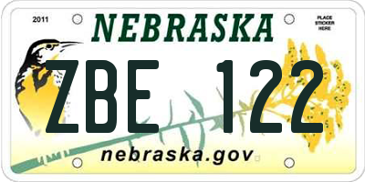 NE license plate ZBE122