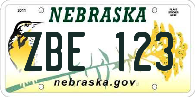 NE license plate ZBE123