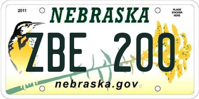 NE license plate ZBE200