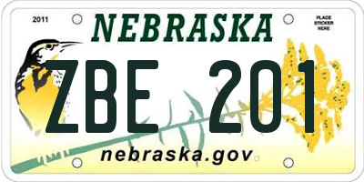 NE license plate ZBE201