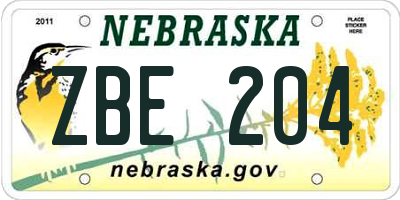 NE license plate ZBE204
