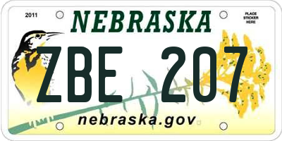 NE license plate ZBE207