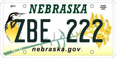 NE license plate ZBE222