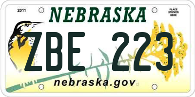 NE license plate ZBE223
