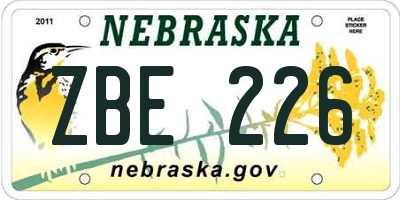 NE license plate ZBE226