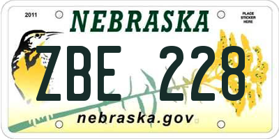 NE license plate ZBE228
