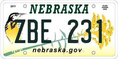 NE license plate ZBE231