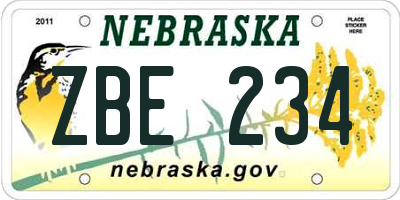 NE license plate ZBE234