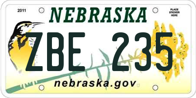 NE license plate ZBE235