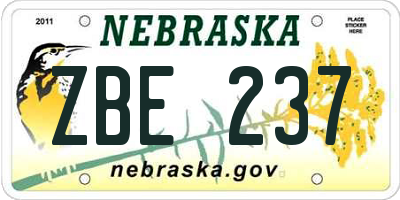 NE license plate ZBE237