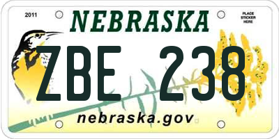 NE license plate ZBE238