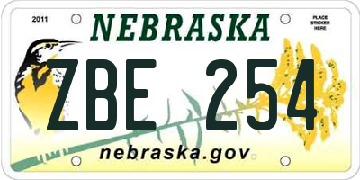 NE license plate ZBE254