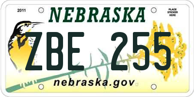 NE license plate ZBE255