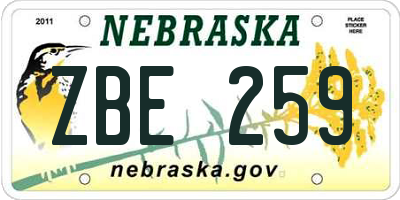 NE license plate ZBE259