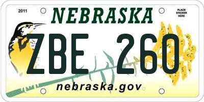 NE license plate ZBE260