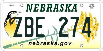 NE license plate ZBE274