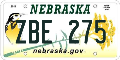 NE license plate ZBE275
