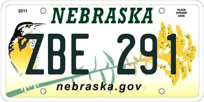NE license plate ZBE291