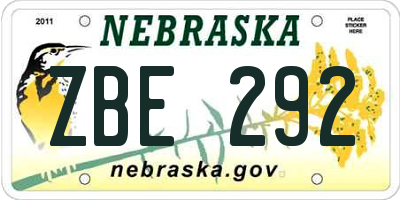 NE license plate ZBE292