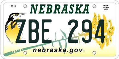 NE license plate ZBE294