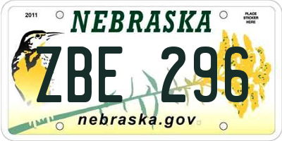 NE license plate ZBE296
