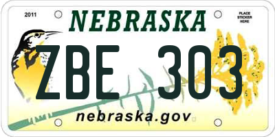 NE license plate ZBE303
