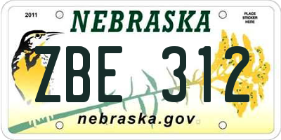 NE license plate ZBE312