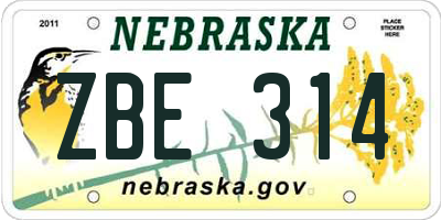 NE license plate ZBE314
