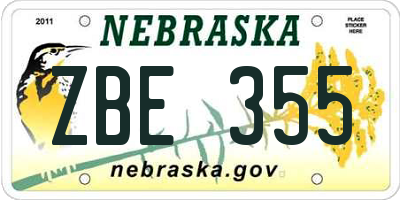 NE license plate ZBE355