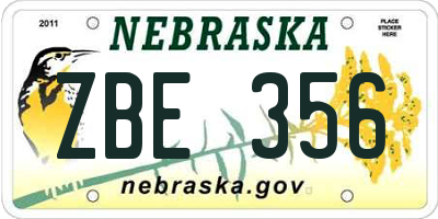 NE license plate ZBE356