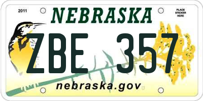 NE license plate ZBE357