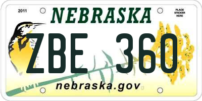 NE license plate ZBE360