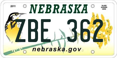 NE license plate ZBE362