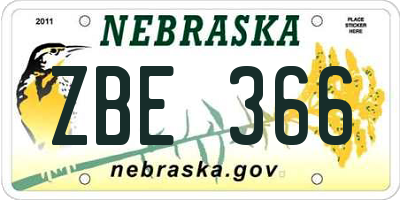 NE license plate ZBE366