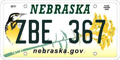 NE license plate ZBE367
