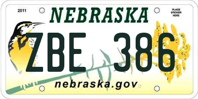 NE license plate ZBE386