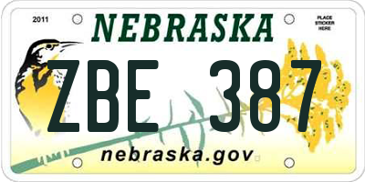NE license plate ZBE387