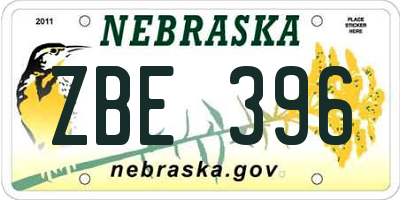 NE license plate ZBE396