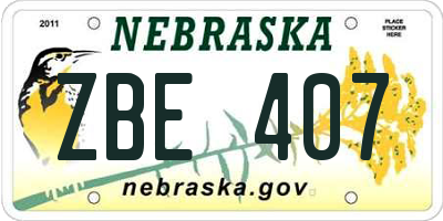 NE license plate ZBE407