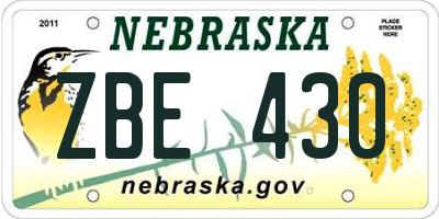 NE license plate ZBE430