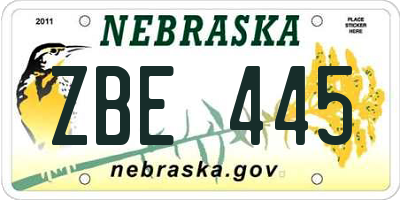 NE license plate ZBE445